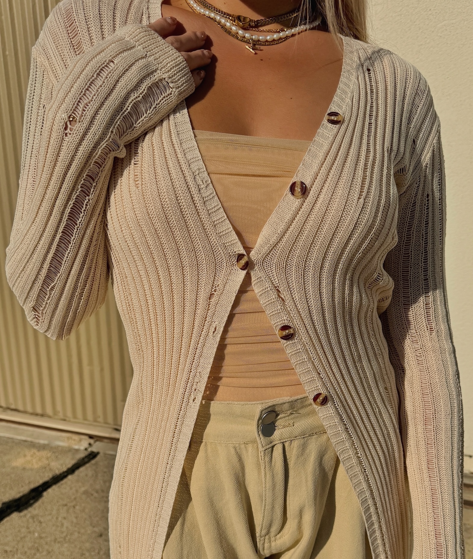 飄逸感🍂杏色坑條針織罩衫