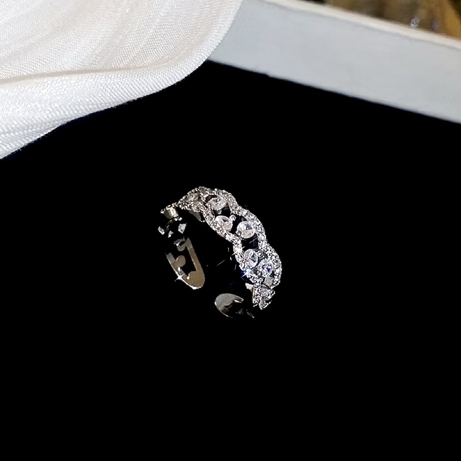 silver鏤空蕾絲花邊銀鑽開口款戒/現貨4