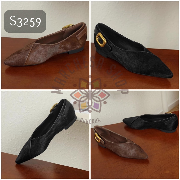 S3259 - 全真皮羊皮馬毛後扣尖頭平底鞋