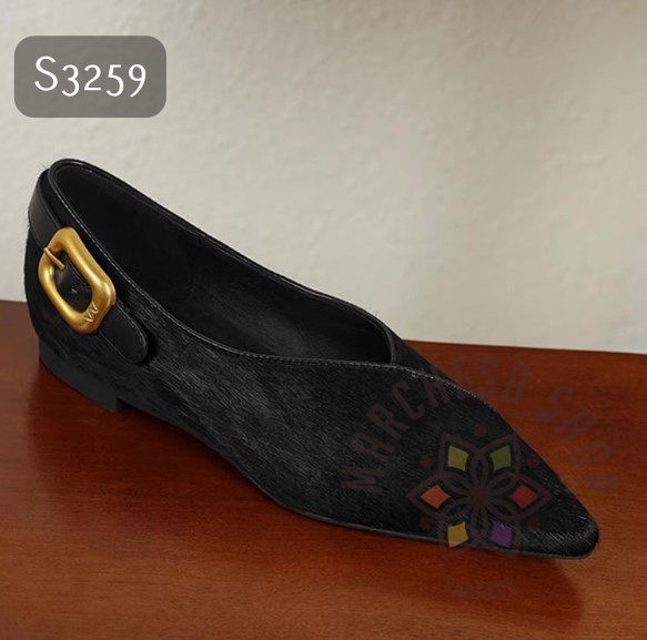 S3259 - 全真皮羊皮馬毛後扣尖頭平底鞋