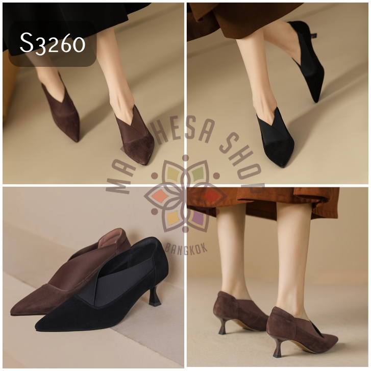 S3260 - 全真皮羊猄皮彈力尖頭高踭鞋