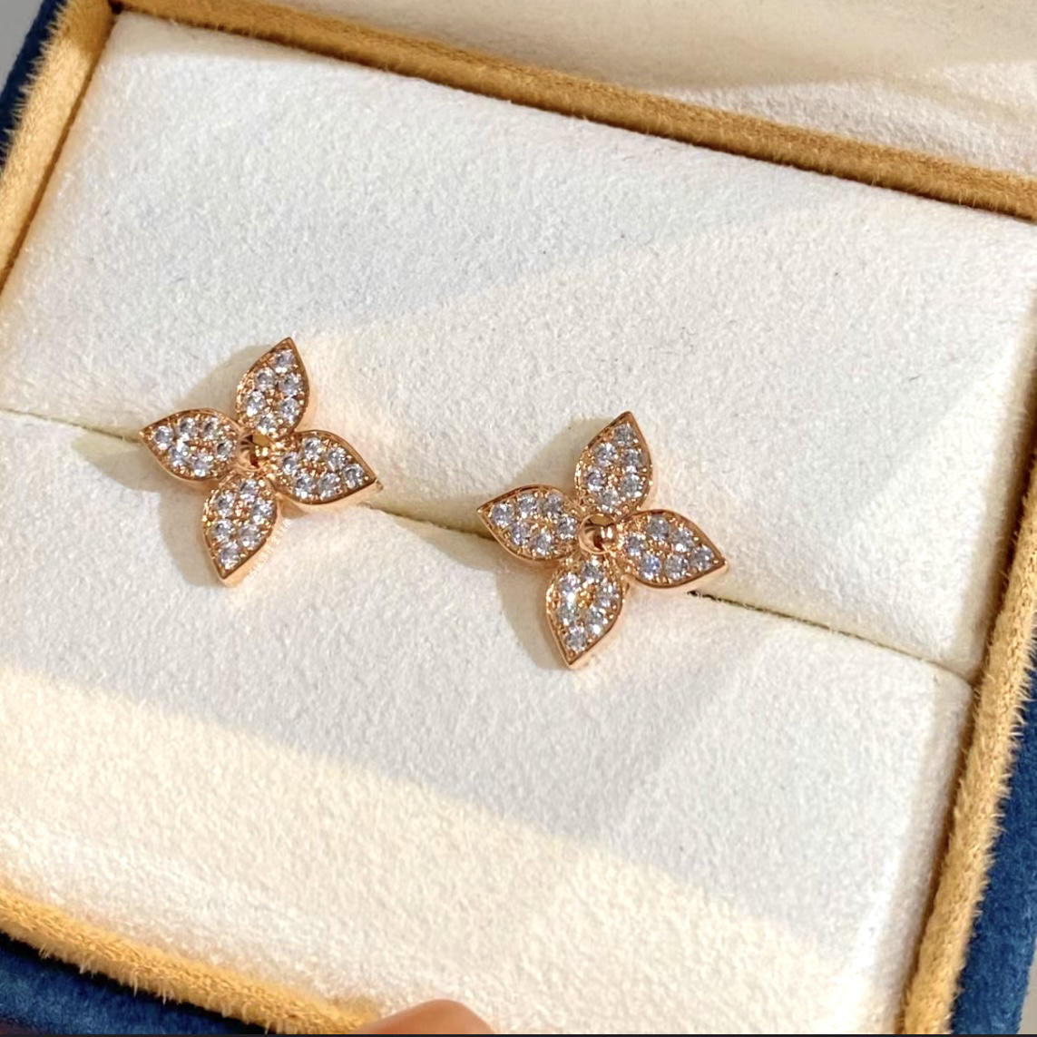 18k ldylle Blossom”滿嵌鑽老花高奢定製耳釘