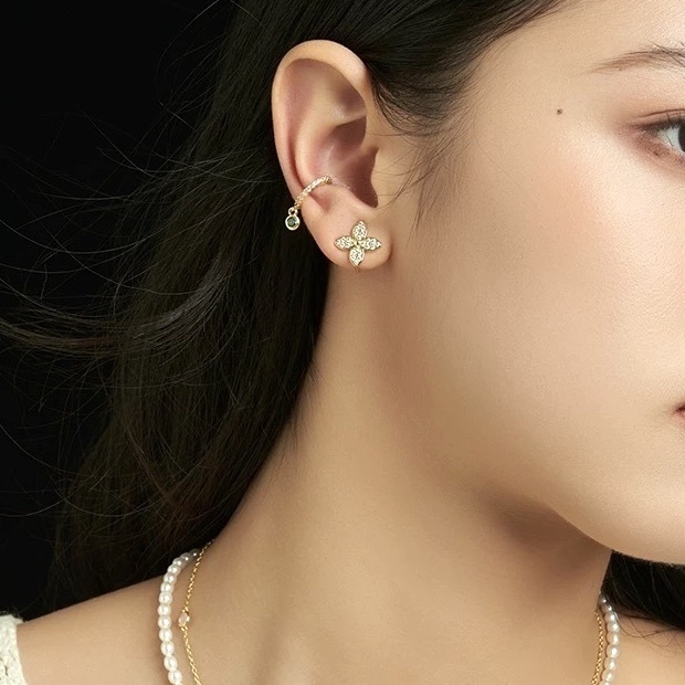 18k ldylle Blossom”滿嵌鑽老花高奢定製耳釘