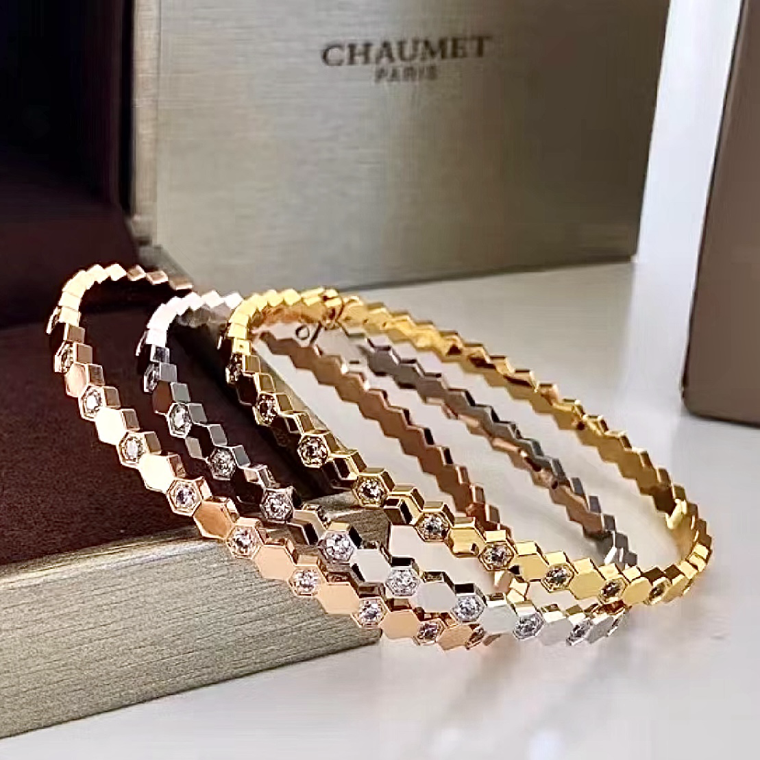 cm”18k bee my love蜂巢高奢定製半鑽手鐲