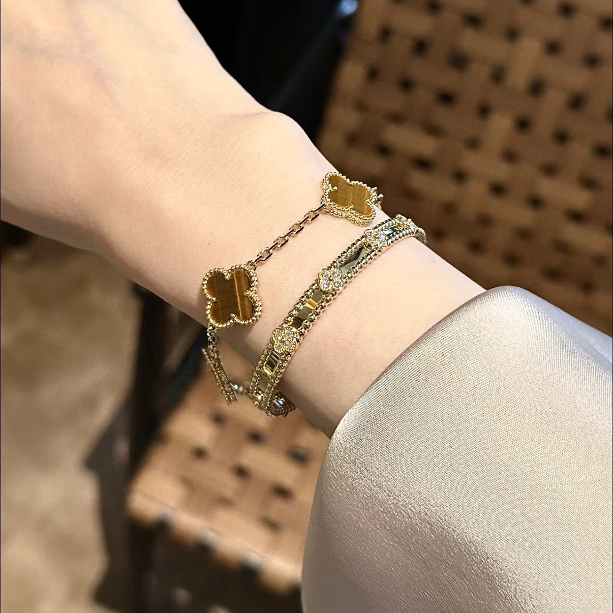 18k【虎眼石】”四葉草五花高奢定製手鍊