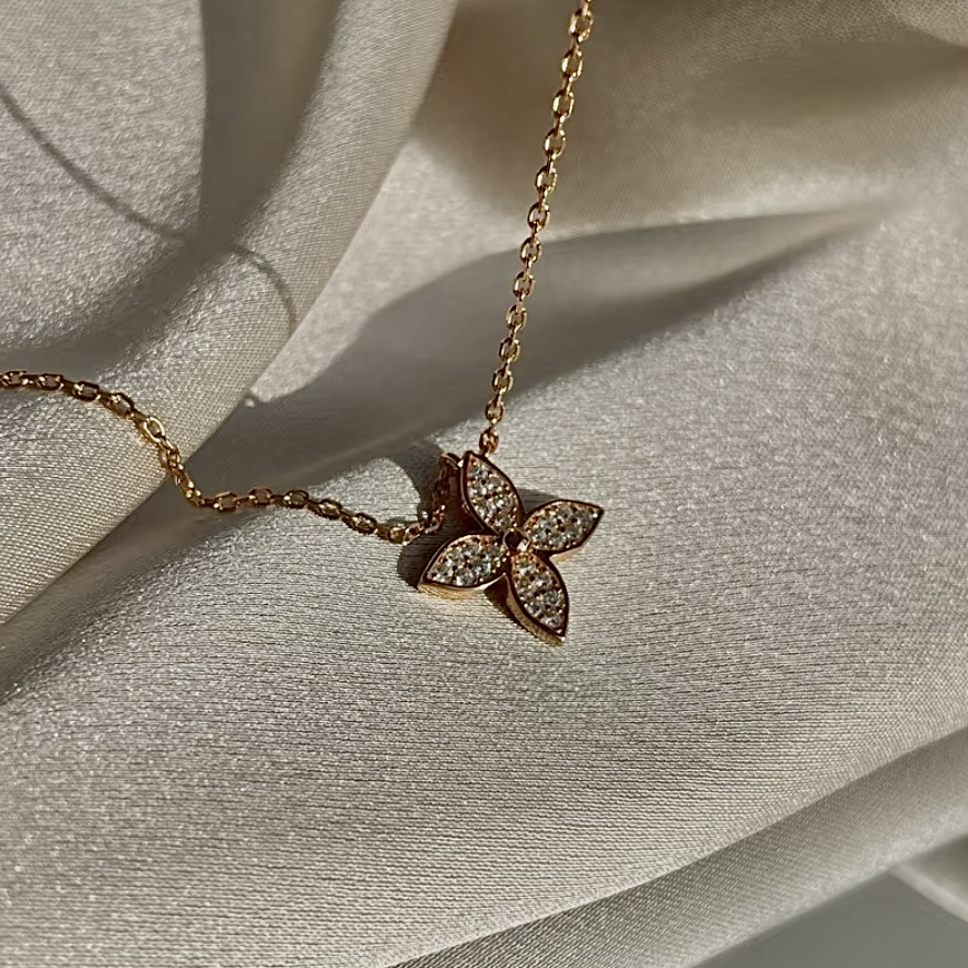 18k ldylle Blossom”滿鑽單顆老花高奢定製項鍊