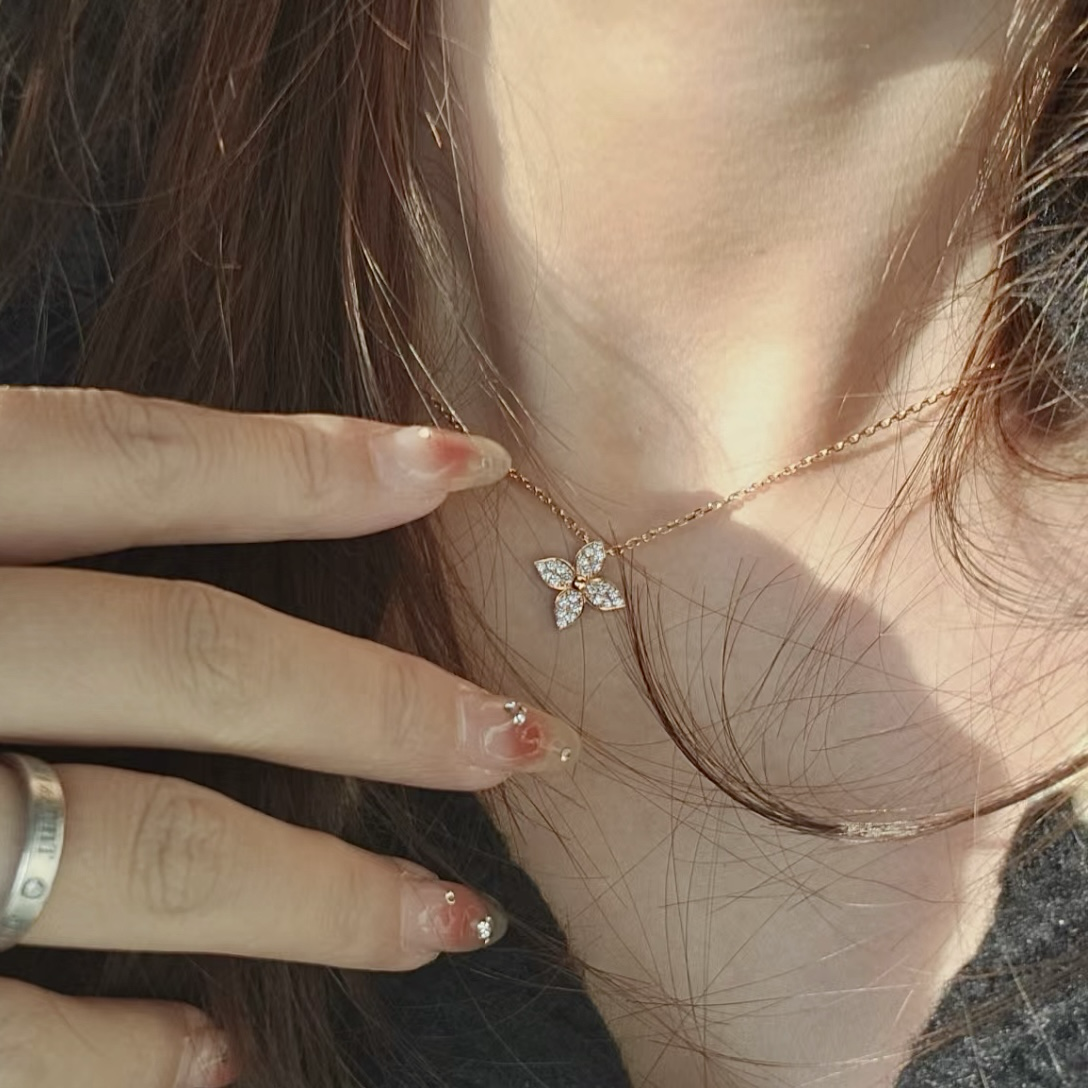 18k ldylle Blossom”滿鑽單顆老花高奢定製項鍊