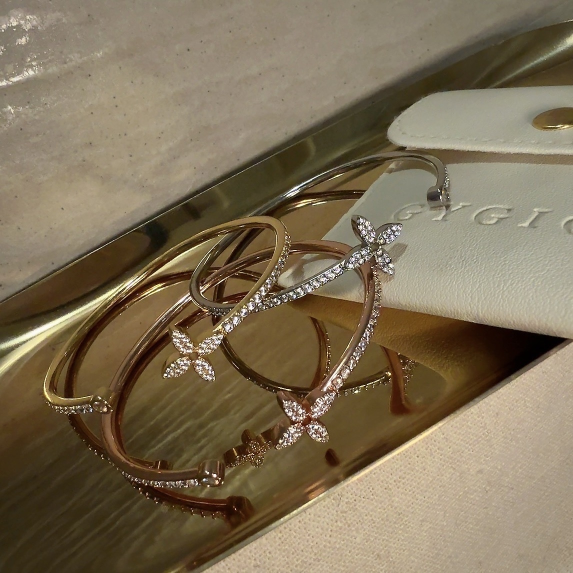 18k ldylle Blossom”滿嵌鑽老花高奢定製開口手鐲