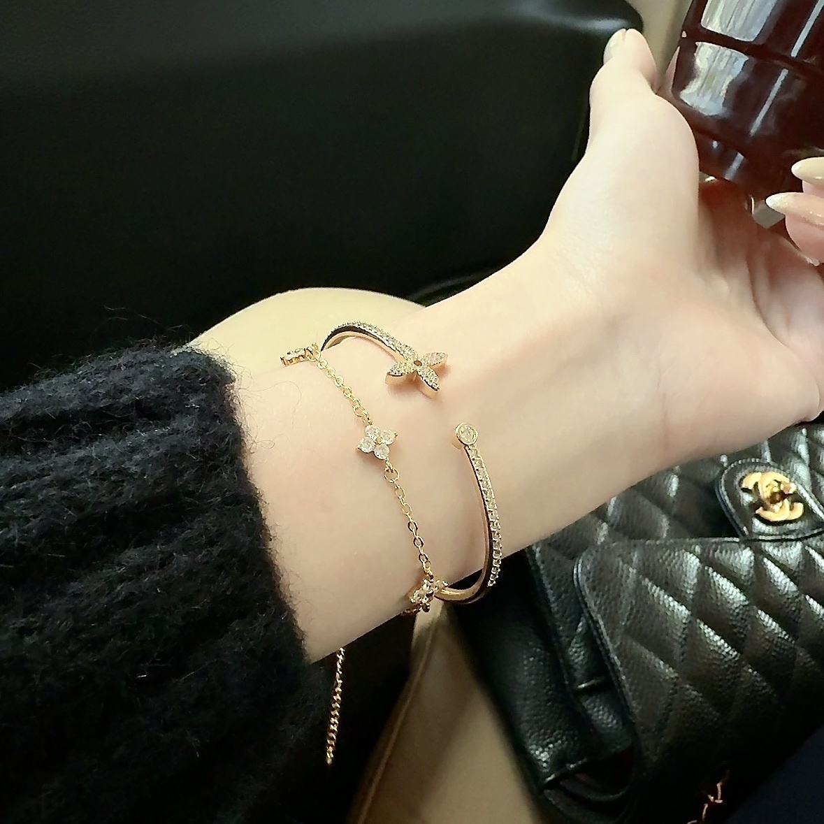 Gy”s925迷你小老花滿鑽低奢手鍊