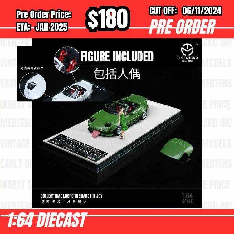 PO-$180 * Time Micro * 1:64 Mazda MX-5 Eunos Roadster Widy Body Green w/figure [OD31/10]