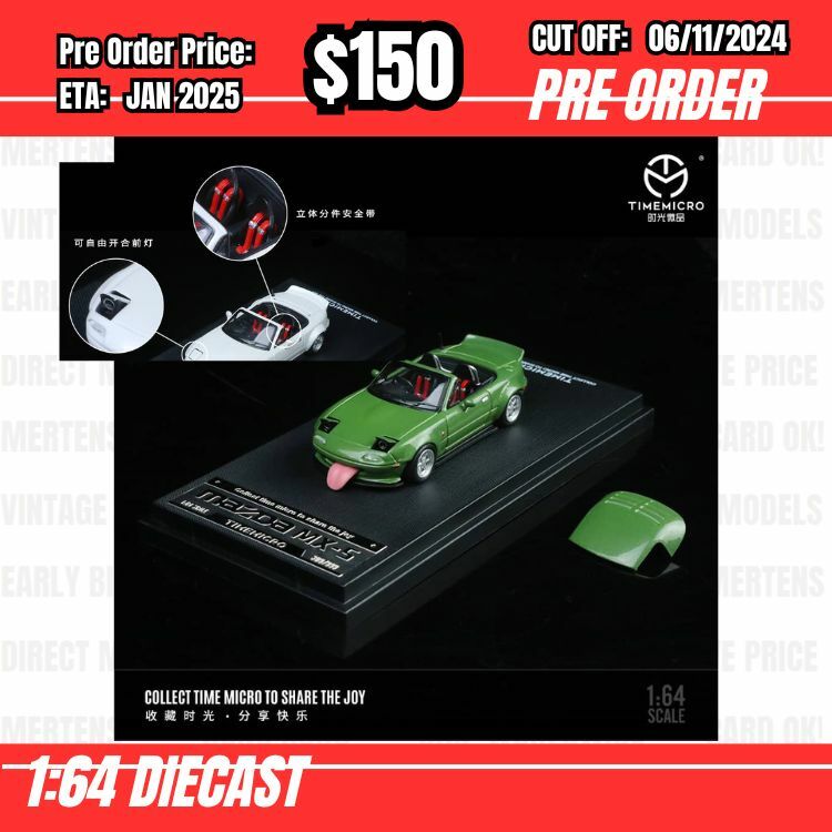 PO-$150 * Time Micro * 1:64 Mazda MX-5 Eunos Roadster Widy Body Green [OD31/10]