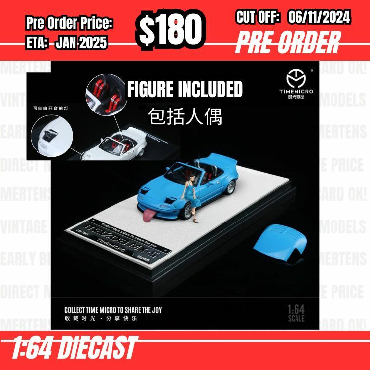 PO-$180 * Time Micro * 1:64 Mazda MX-5 Eunos Roadster Widy Body Blue w/figure [OD31/10]