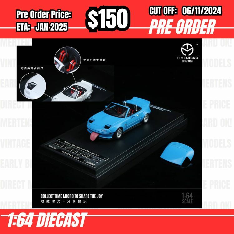 PO-$150 * Time Micro * 1:64 Mazda MX-5 Eunos Roadster Widy Body Blue [OD31/10]
