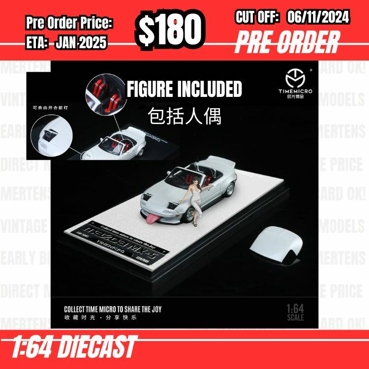 PO-$180 * Time Micro * 1:64 Mazda MX-5 Eunos Roadster Widy Body White w/figure [OD31/10]