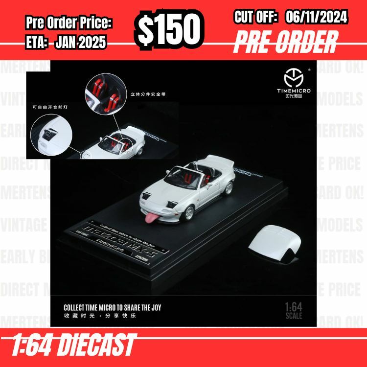 PO-$150 * Time Micro * 1:64 Mazda MX-5 Eunos Roadster Widy Body White [OD31/10]
