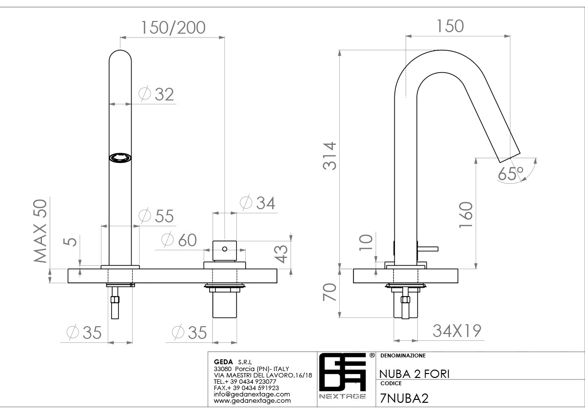 geda nuba 2 fori 水龍頭 尺寸圖