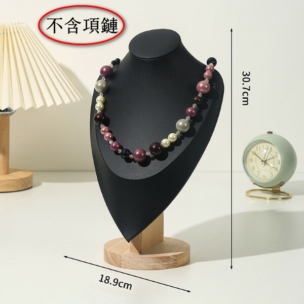 實木頸模展示架--首飾珠寶展示架--項鏈模特陳列道具【大號黑皮】1個-不含項鏈-