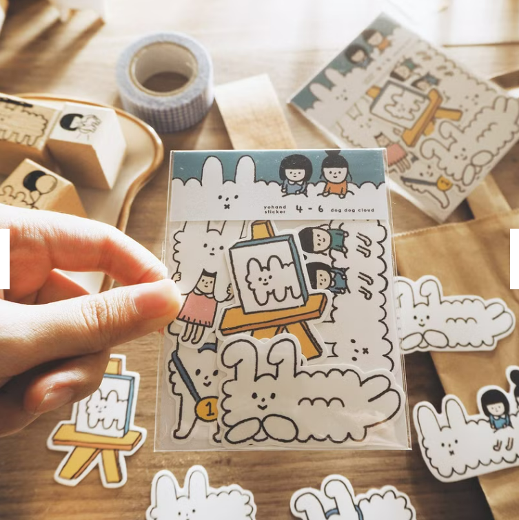 YOHAND Waterproof medium stickers happy dog cloud