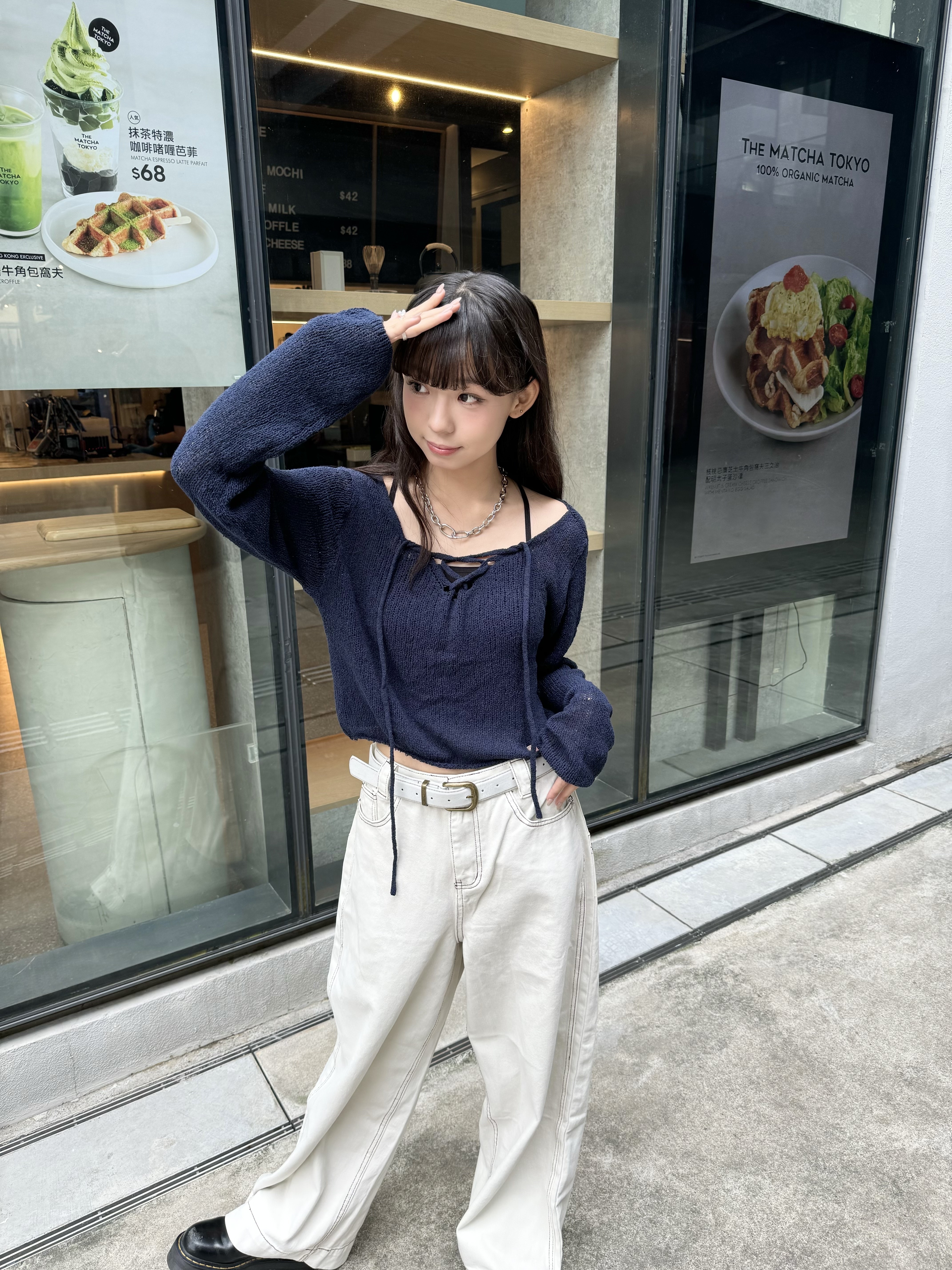 [3色入 ]百搭薄針織交叉寬鬆TOP(Navy)