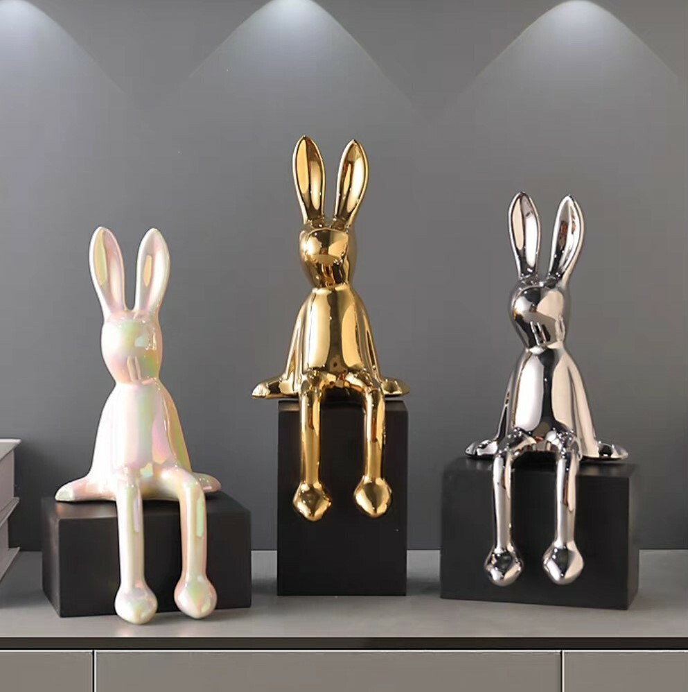 輕奢風長耳兔坐姿擺飾