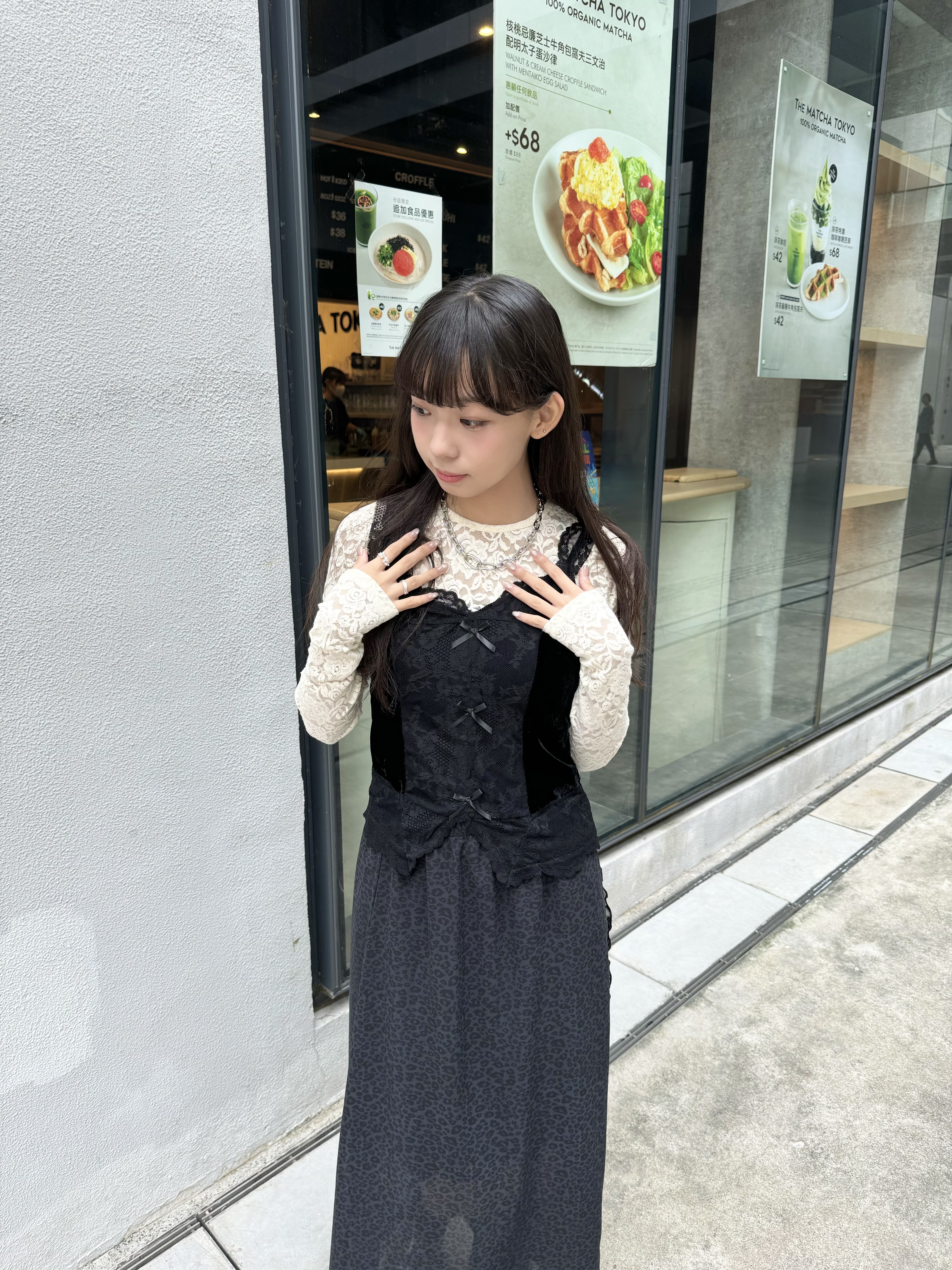 自肥！魚骨拼絨面lace vest