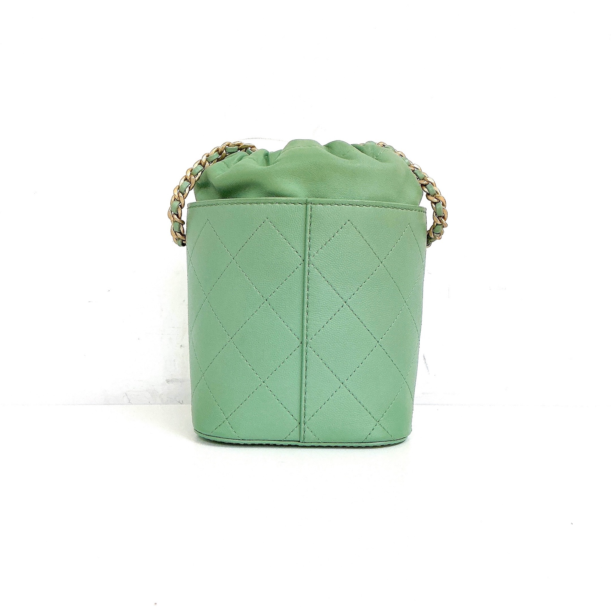 Chanel Drawstring CC Quilted Bucket Bag - Green / Ghw