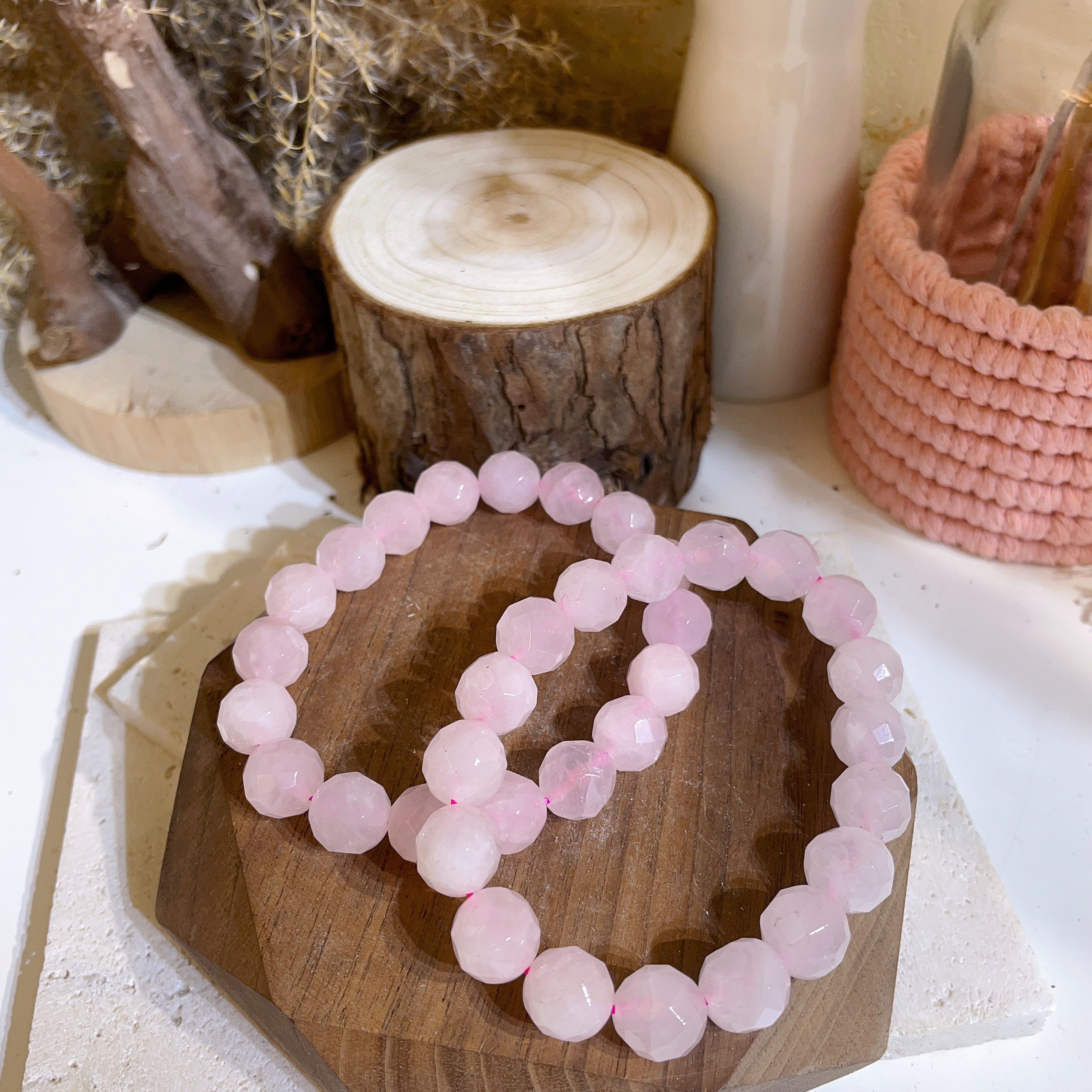 粉晶鑽切手串 10+mm