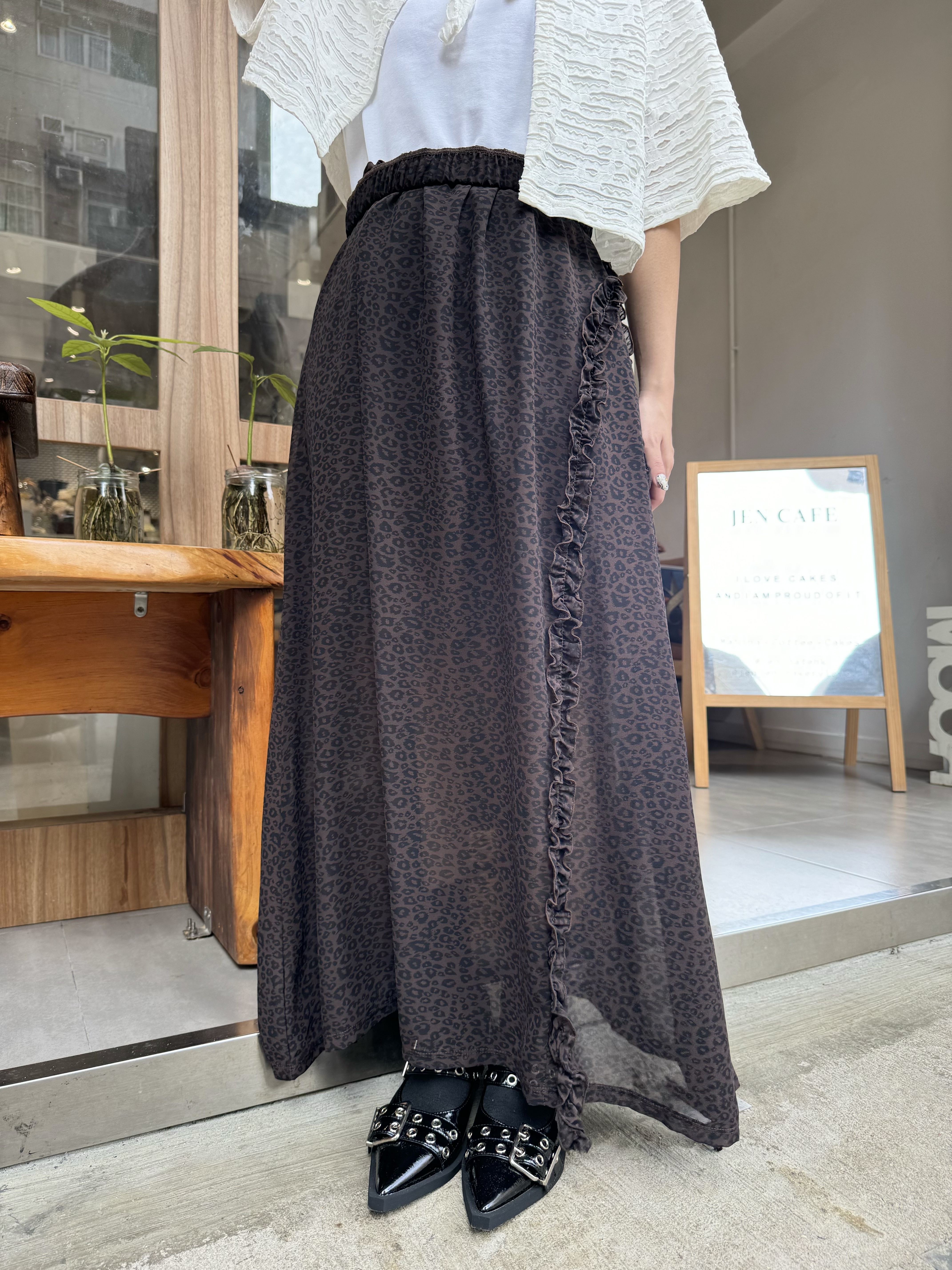 [兩色入] 三角RUFFLE豹紋飄飄SK( Brown )