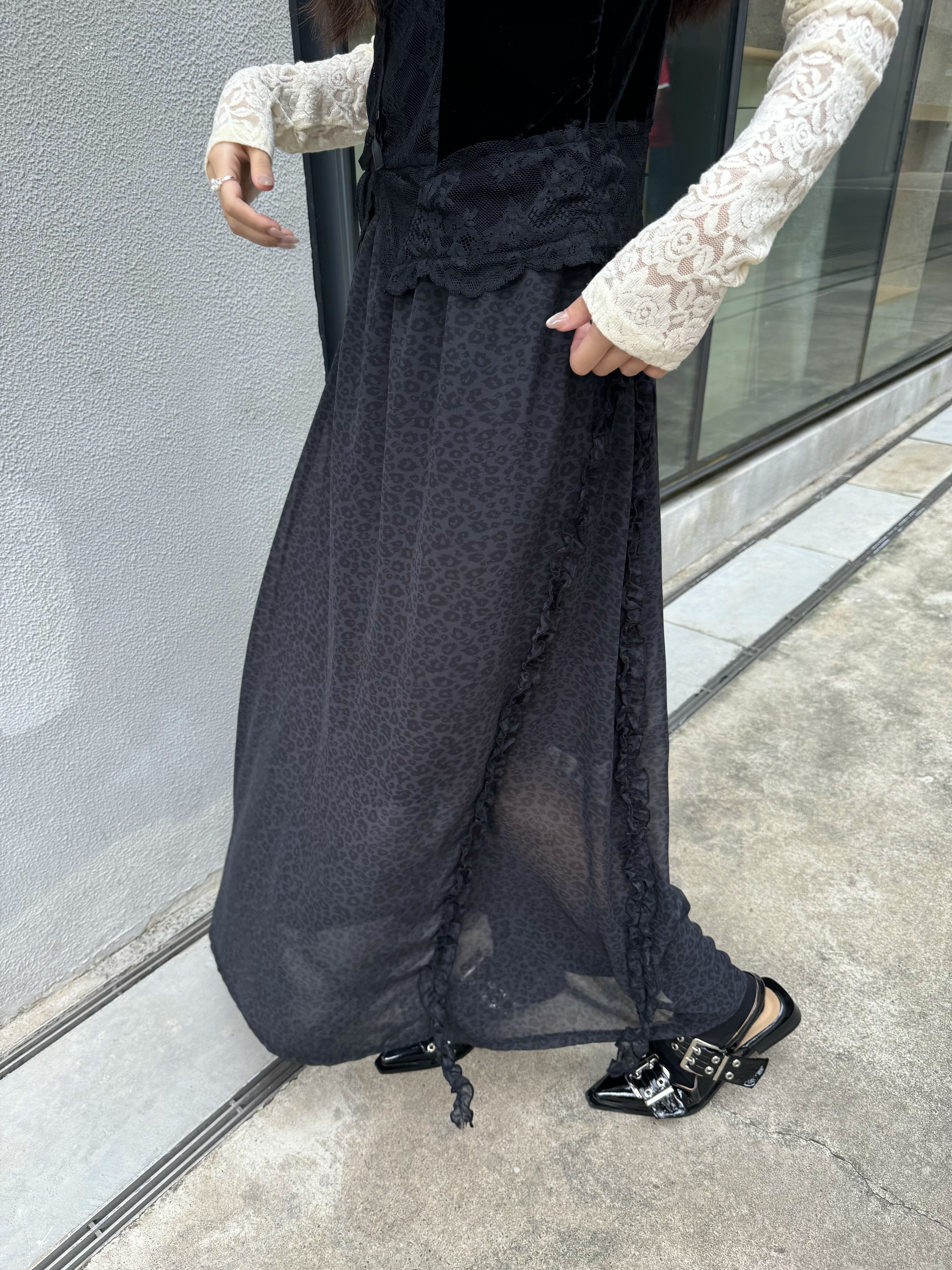 [兩色入] 三角RUFFLE豹紋飄飄SK ( Black )