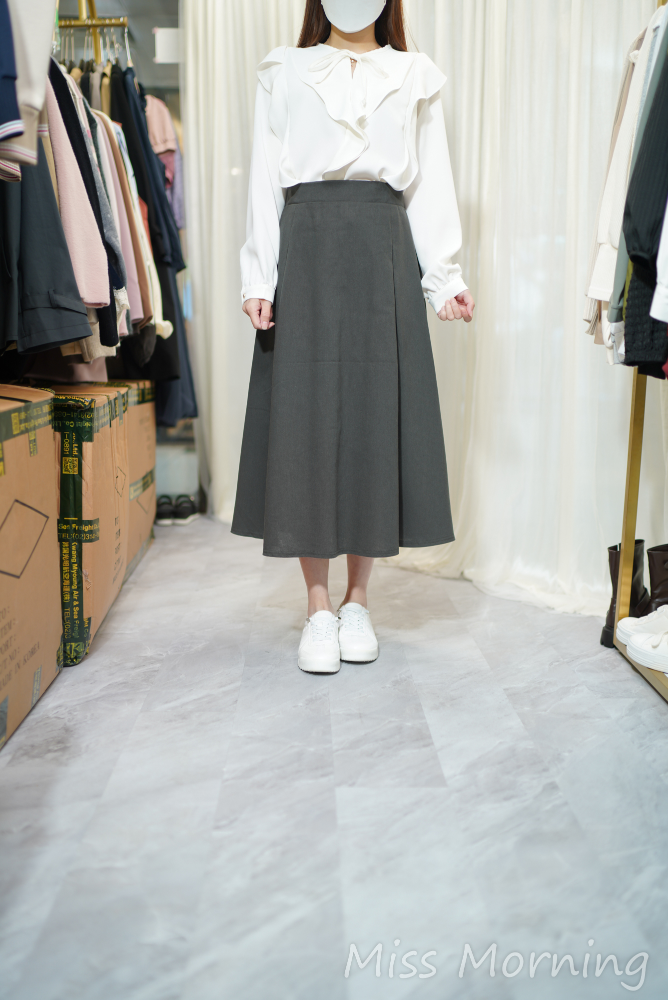 荷邊點綴款雪紡上衣(14251)