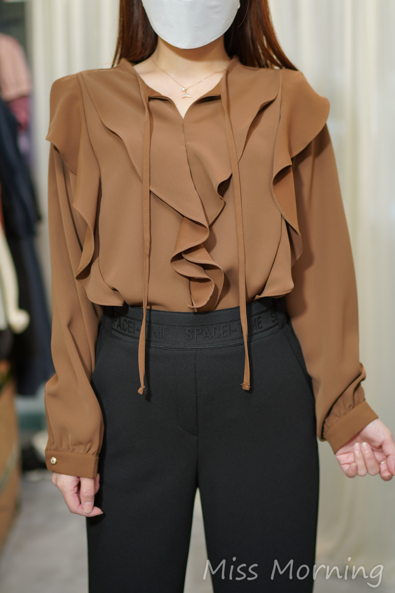 荷邊點綴款雪紡上衣(14251)