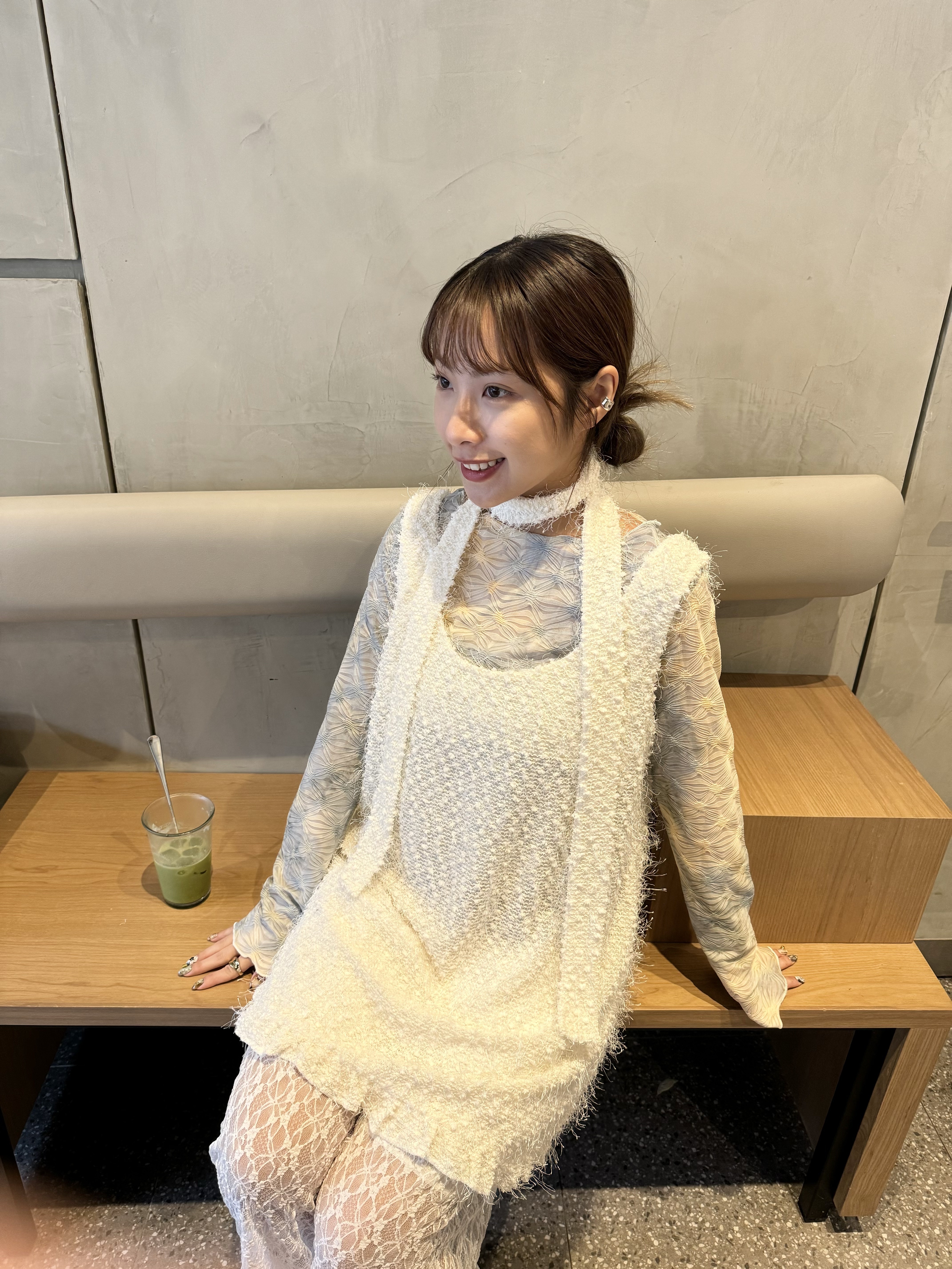 [兩色入] 日系毛毛配頸帶短Ops(white)