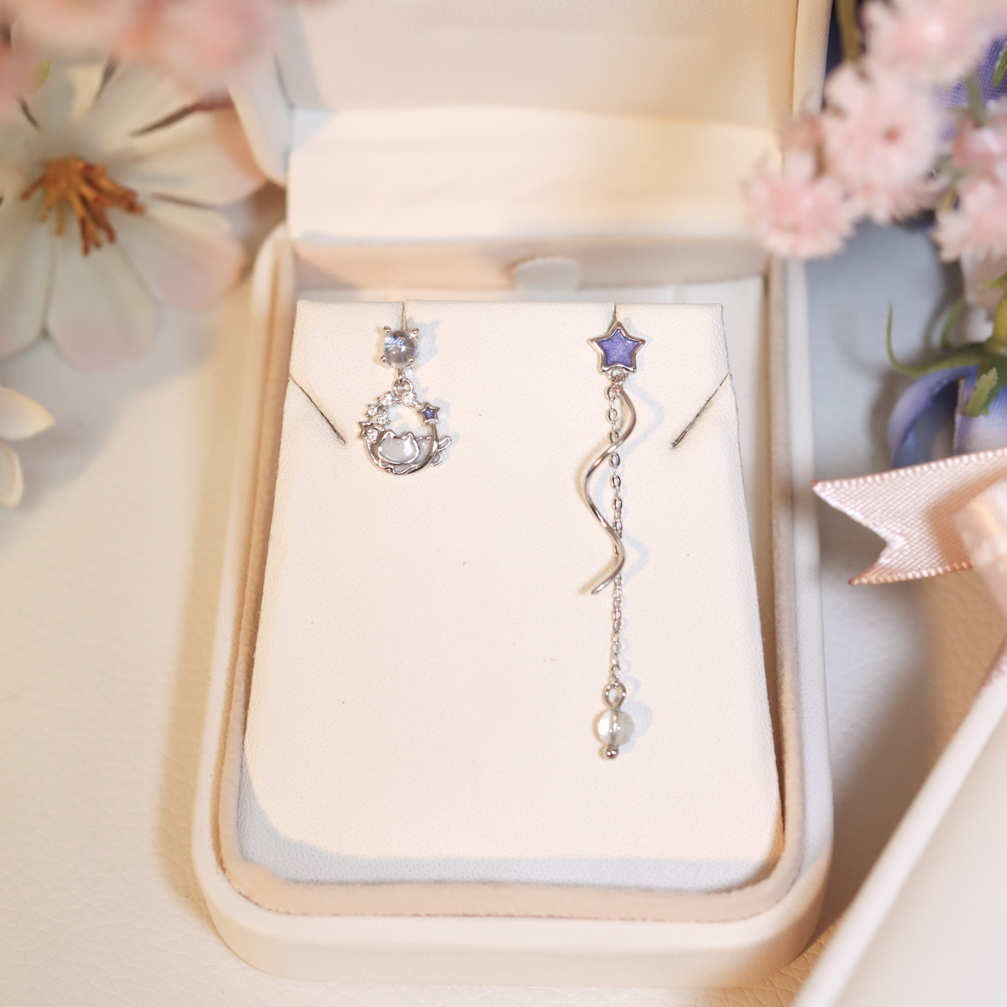 | 925純銀・白金 | 漫紫星晴貓咪耳環 | EA0860 |