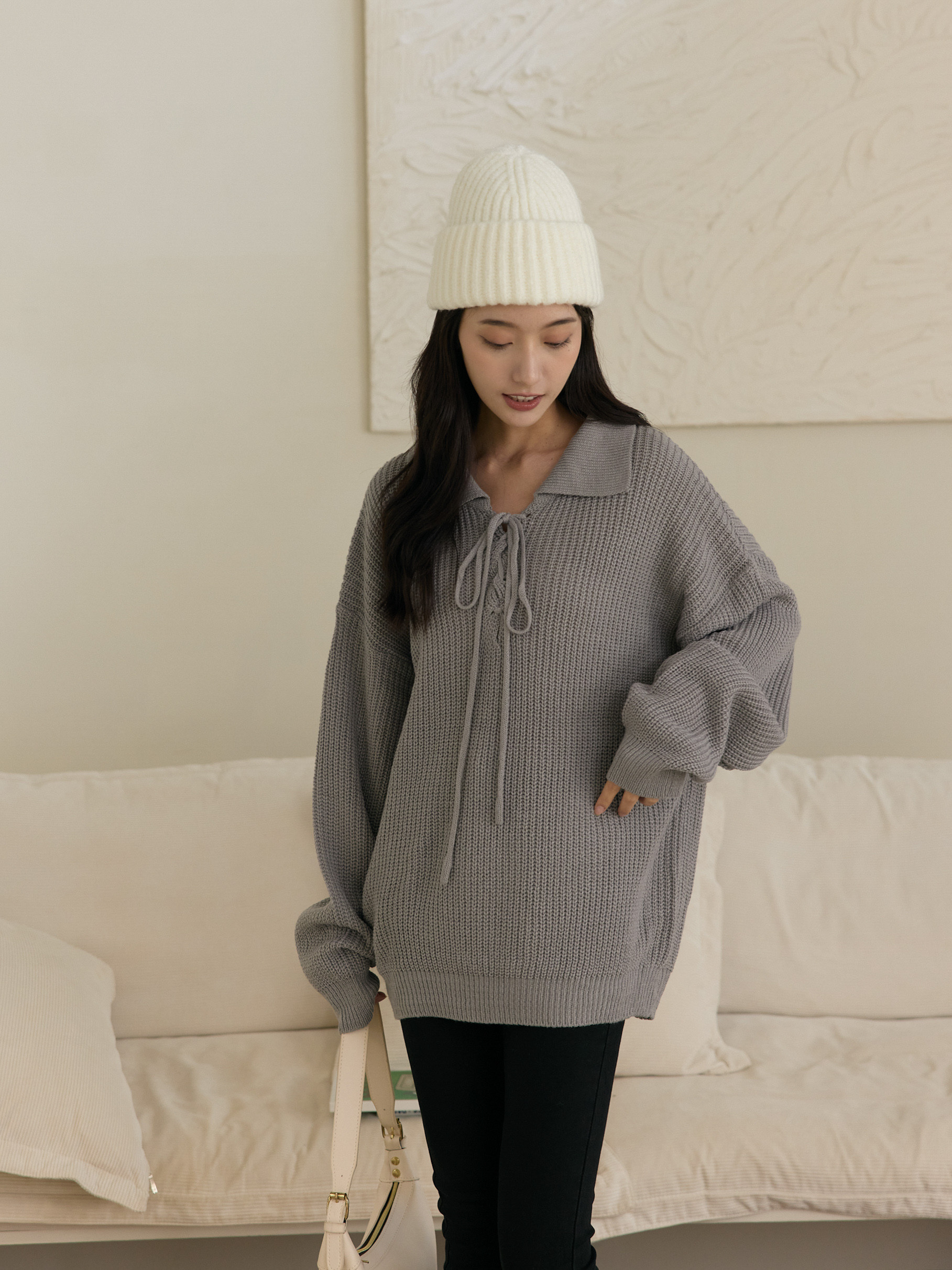 前綁帶長版針織上衣