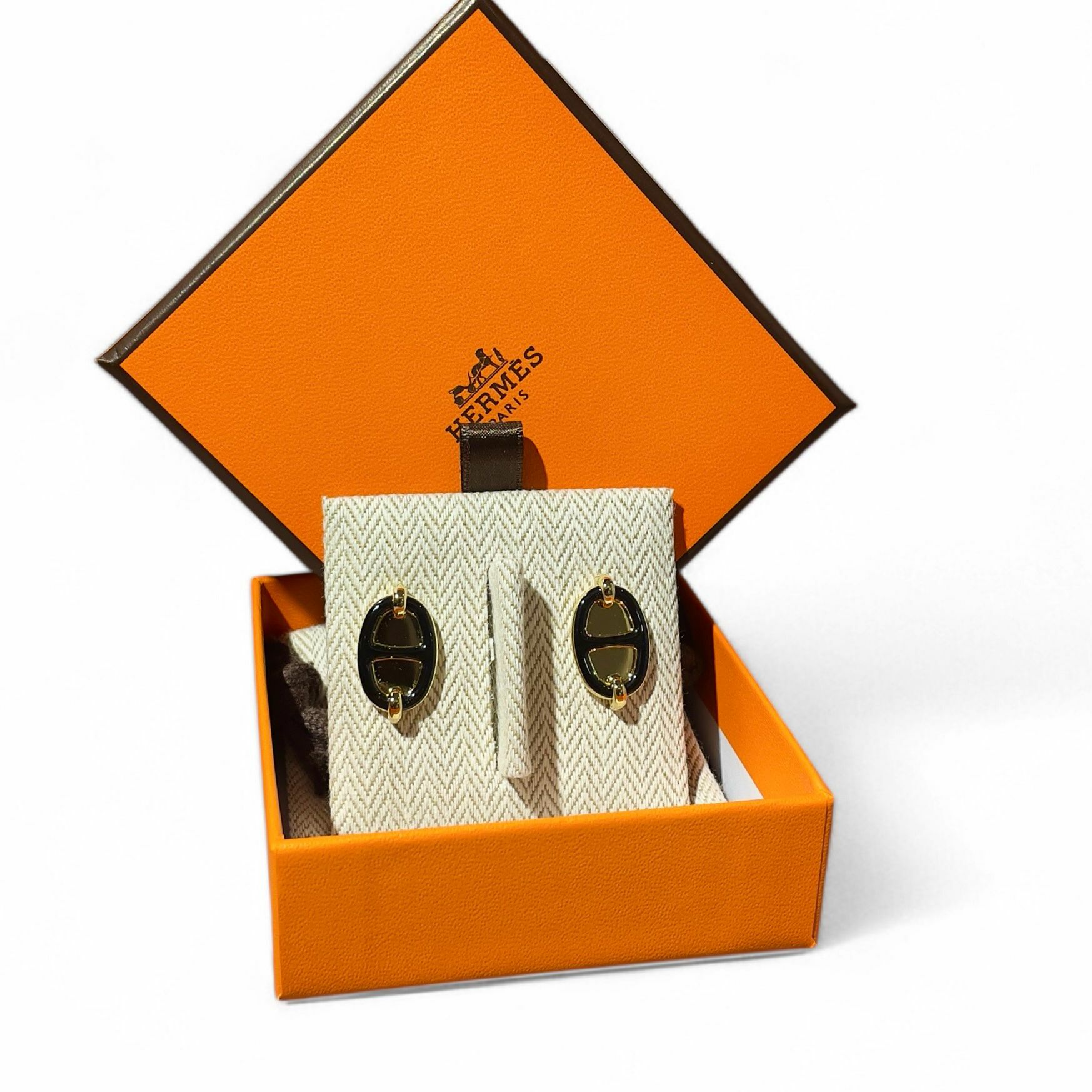 全新HERMES豬鼻耳環 黑色/金扣 MINI MAILLON EARRING marron glace H100052FE55 #BRAND NEW #香榭站正品