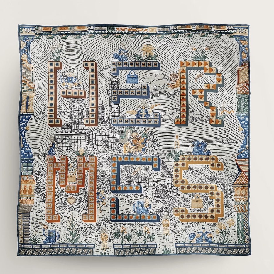 Hermes super silk quest scarf 45 Bleu Jean / Brun / Vert