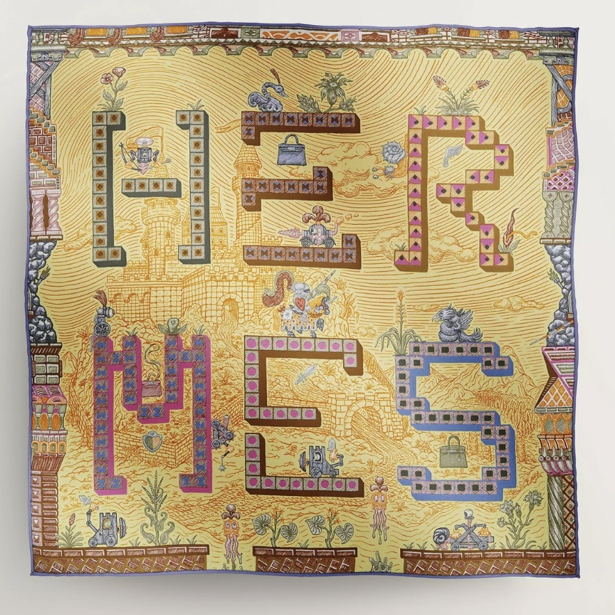 Hermes super silk quest scarf 45 yellow/browm