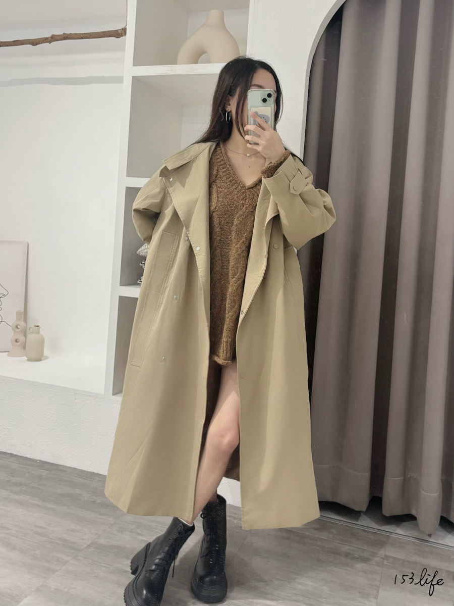 |現貨|𝑙𝑎𝑑𝑦.輕熟風| (長版)保暖系多穿法翻領風衣外套(3色)