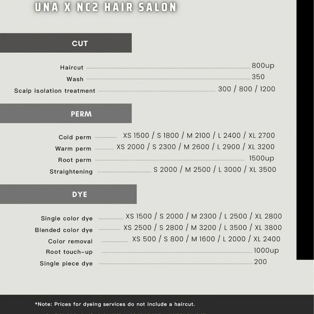 Nc2 hair salon pricing
