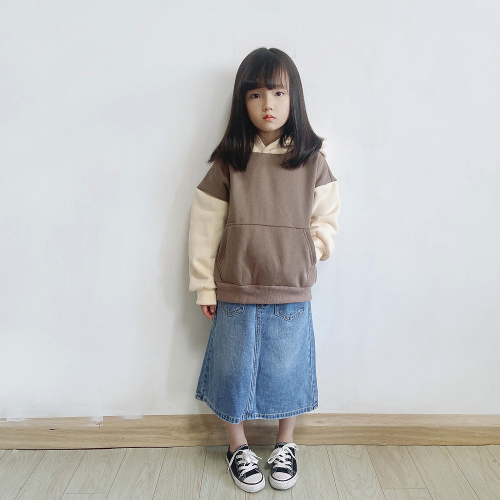少量現貨 親子款 內磨毛撞色拼接連帽上衣 米白色 90-150cm #236