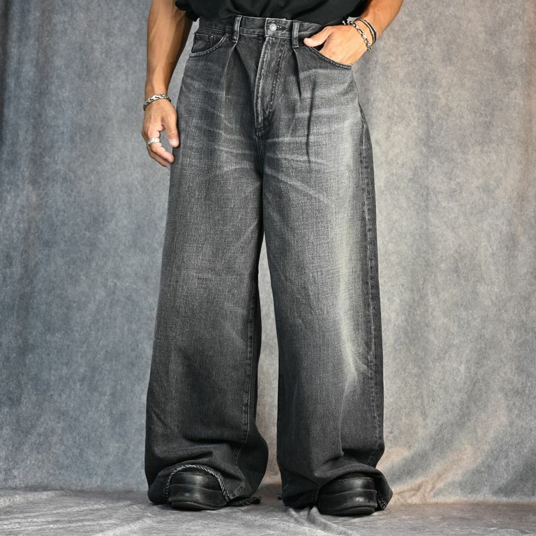 MINEDENIM WIDE GIANT BEGGY 5 POCKET USD WASHED JEANS - BLACK PRE ORDER ITEM (預訂中)