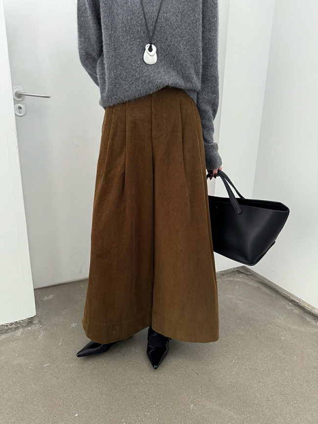 秋冬燈心絨腰鬆緊闊腿褲-現貨