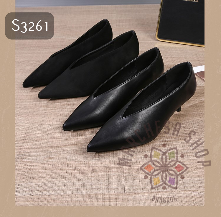 S3261 - 全真皮羊皮V口尖頭高踭鞋