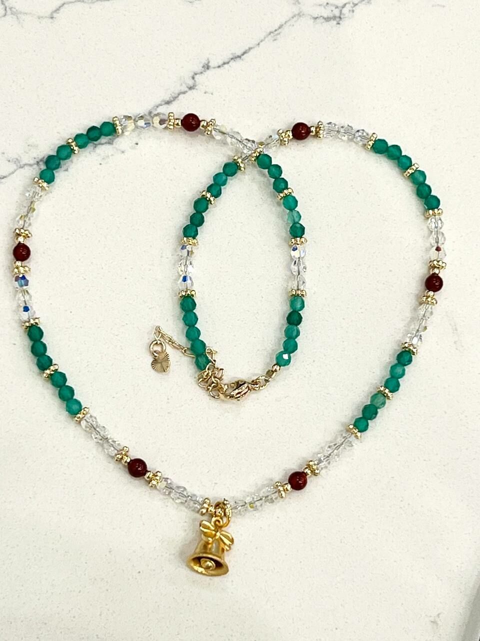 [S] GEMZ & CO ZBB CHRISTMAS EDITION SWAROVSKI/RED & GREEN AGATE NECKLACE WITH GOLD ACCESSORIES, Y269 (Y269)