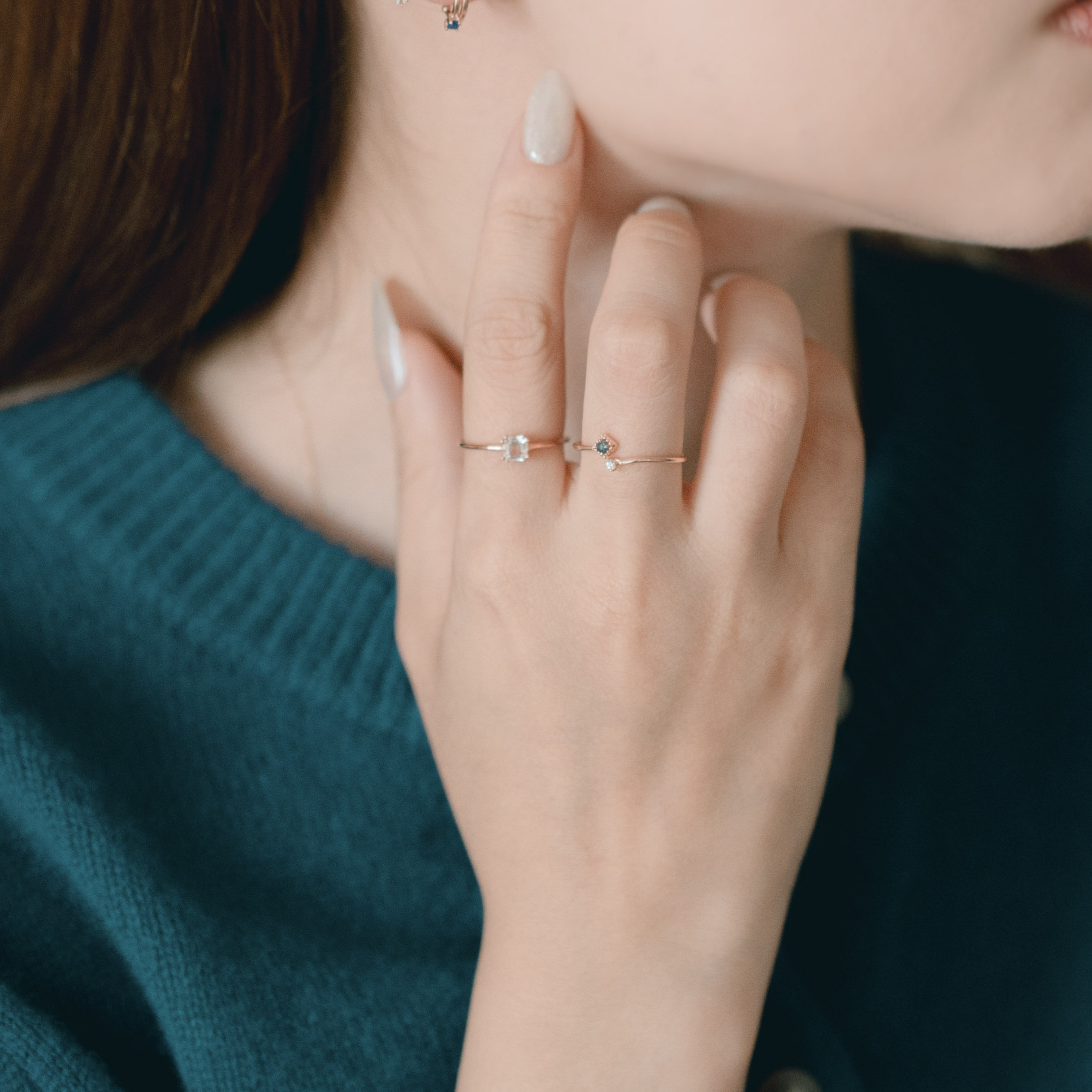 雙爪方形白水晶戒指