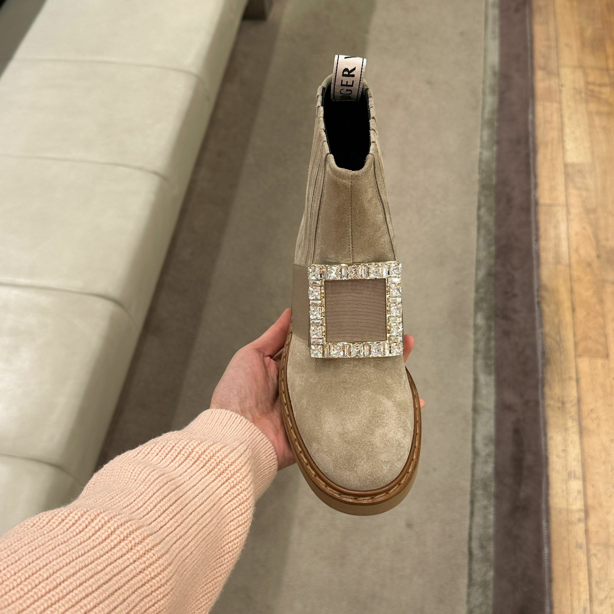Roger Vivier RV Viv rangers Strass buckle boots beige