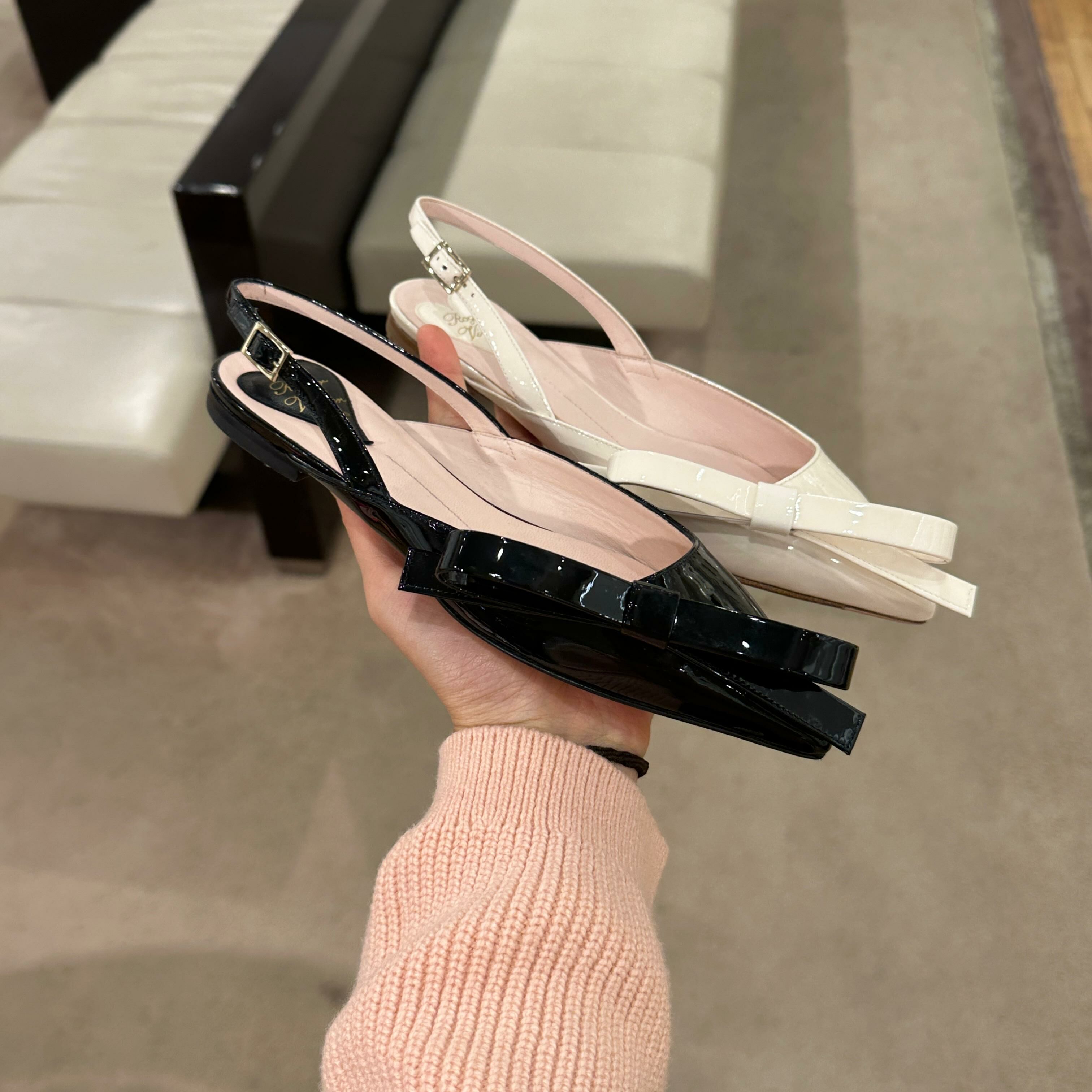Roger Vivier RV Bow sling back flats Black White