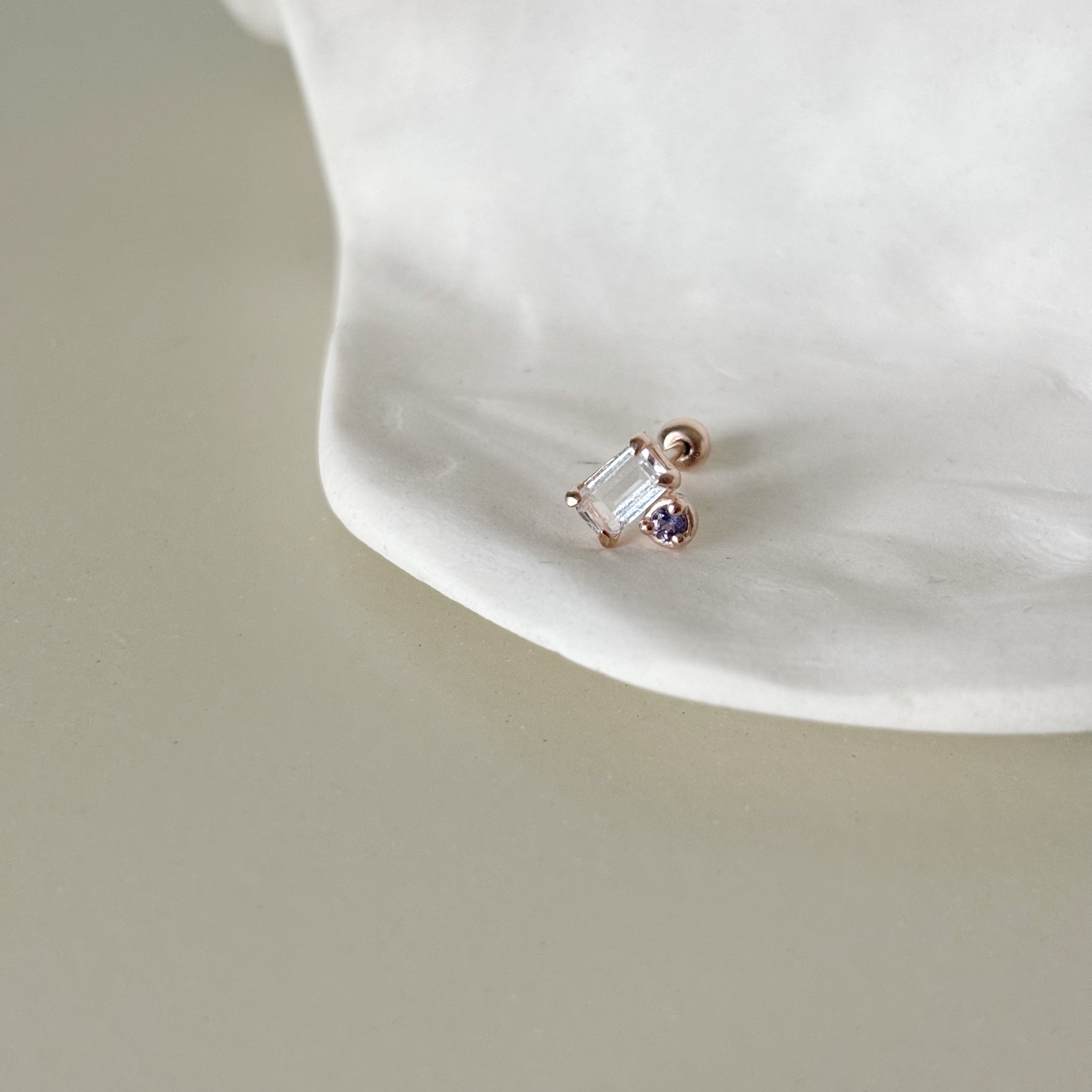 長方白水晶菫青石轉珠耳環