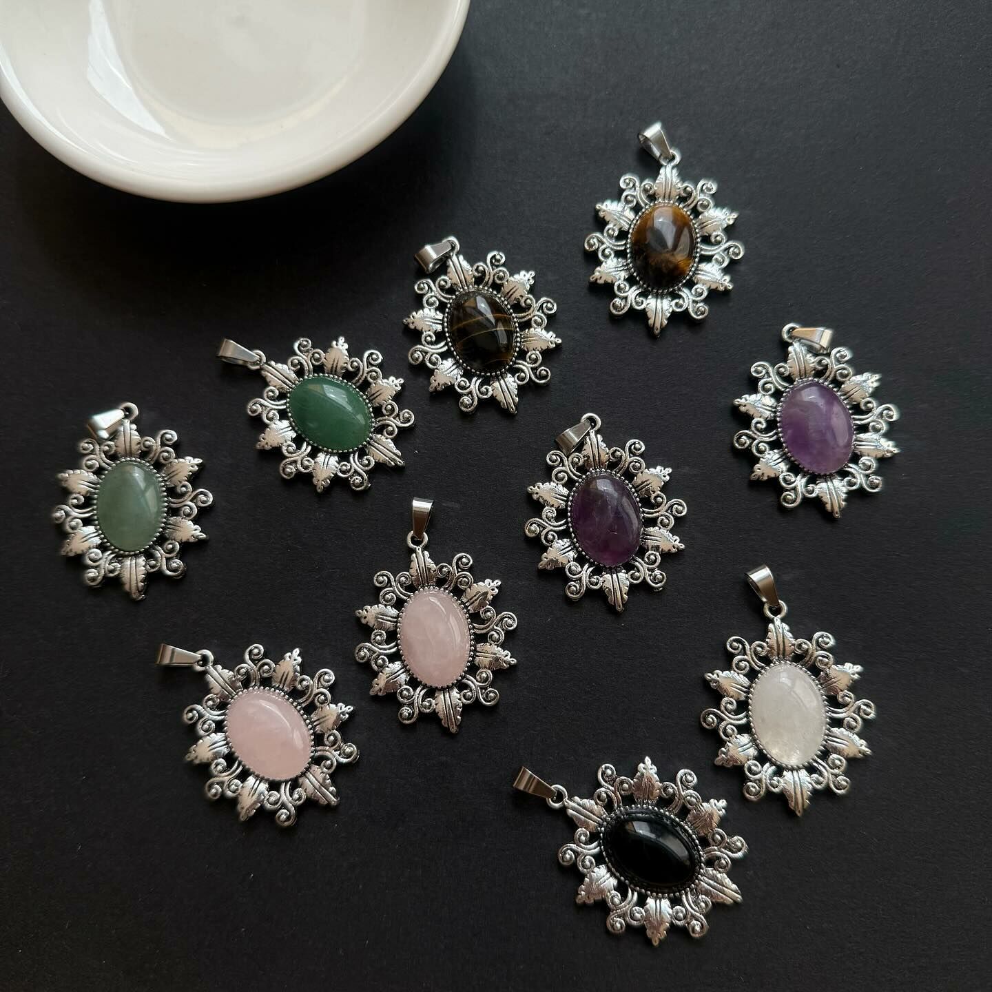 [原石] 水晶項鍊吊墜 東菱玉、粉晶、虎眼石、紫水晶