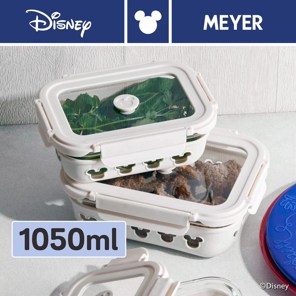 美亞｜迪士尼 煮樂系列  高溫微波玻璃保鮮盒1050ML(白)